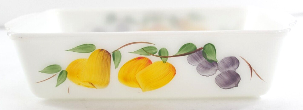 Anchor Hocking Fire King Loaf Pan 1qt Mid Century-Hand Painted Fruit Vintage